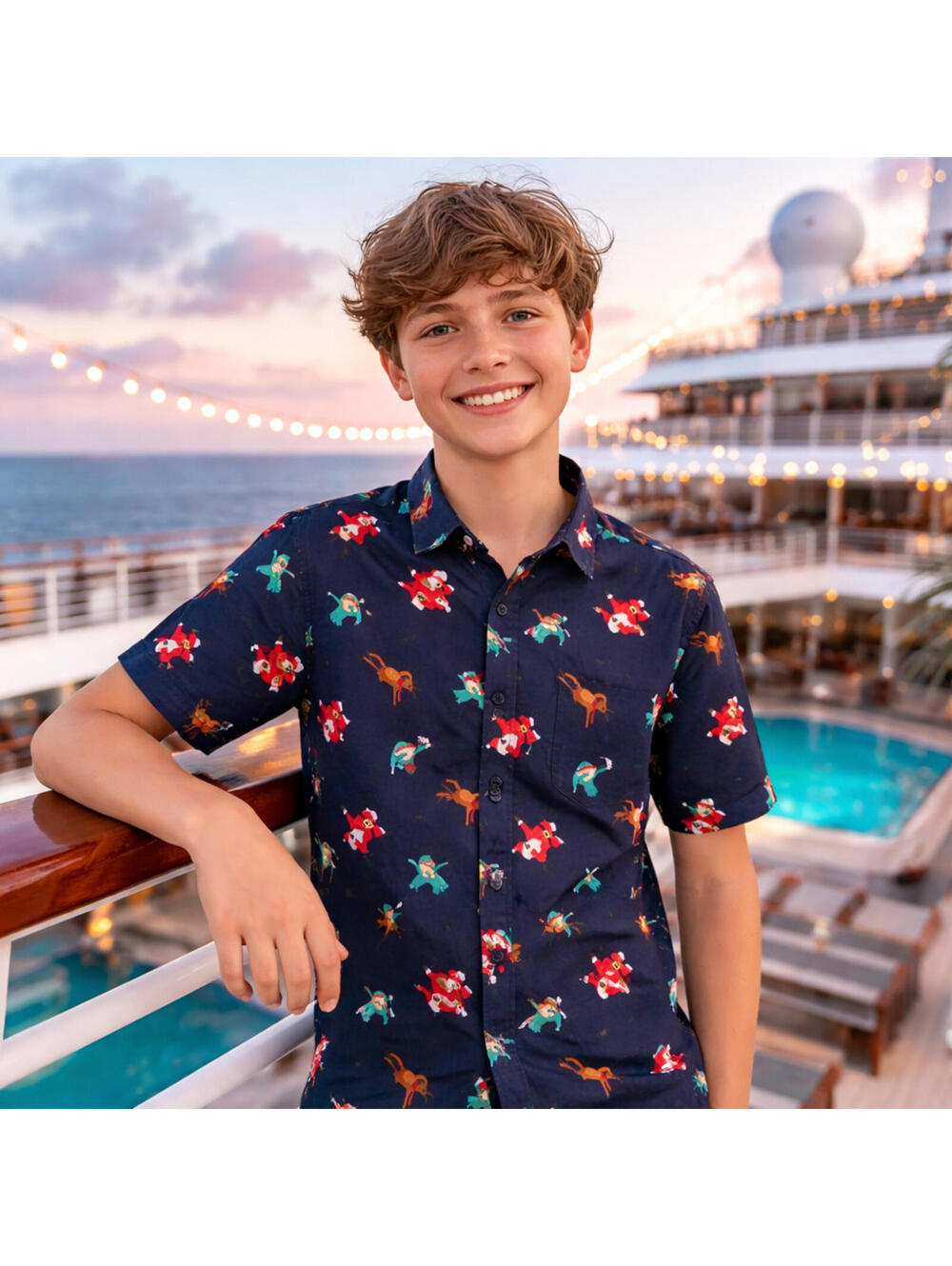 Wurl Boys Christmas Shirt Cruise Dabbing Santa Elf Reindeer Button Up Size XL